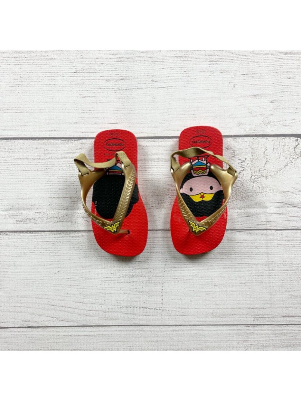 Havaianas Wonder Woman Flip Flops Red Gold Kids Sandals 9-10 - Picture 2 of 5
